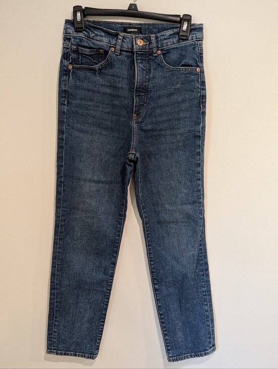 Express Denim - Dark Wash Blue Slim Super High-Rise Straight Jeans (Size 4/R)